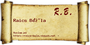 Raics Béla névjegykártya